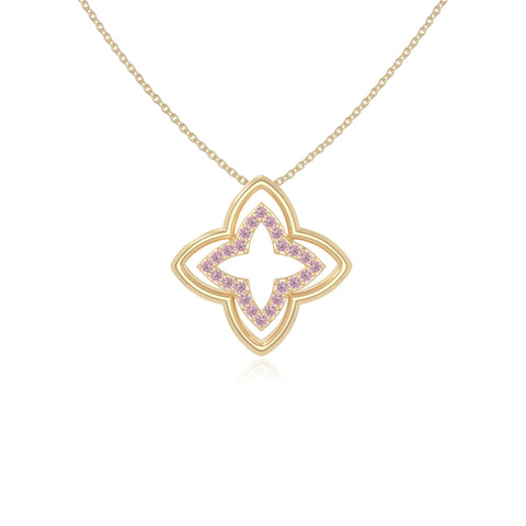 natural pink-tourmaline 4 petal flower necklaces in yellow gold vermeil 