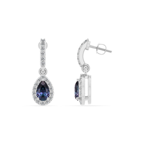 lab grown alexandrite pear double halo earrings with moissanite 