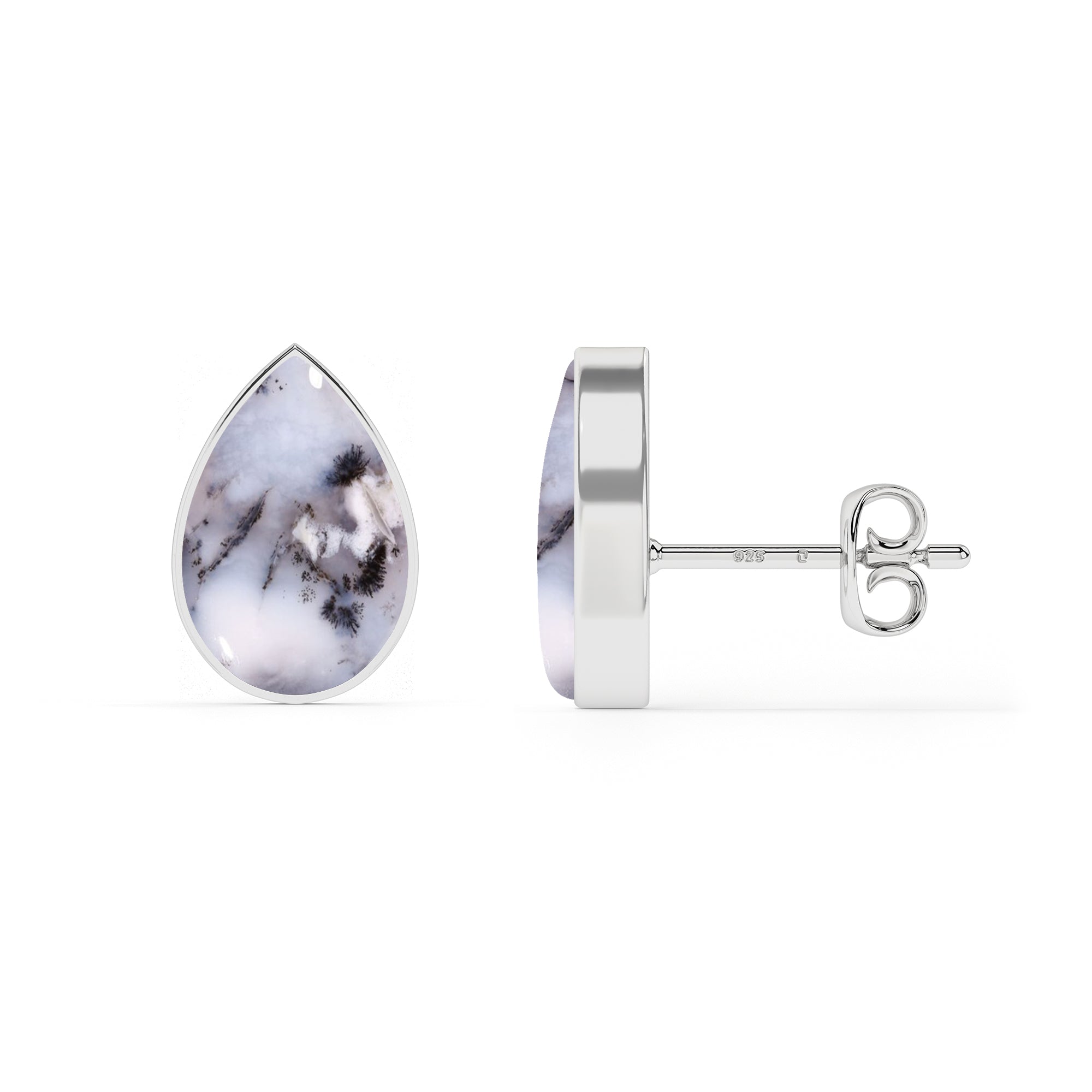 natural dendritic opal pear shape stud earrings