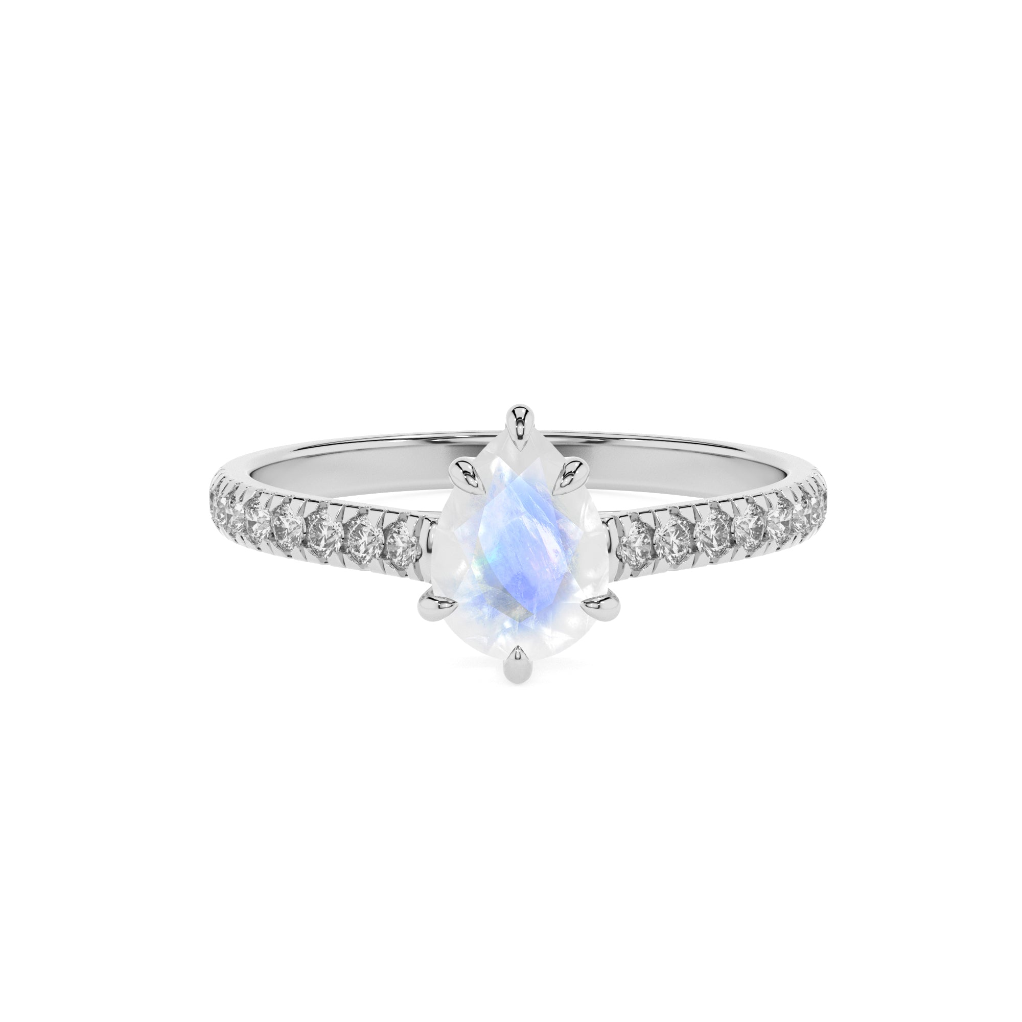 natural rainbow-moonstone pear half eterity solitaire engagement ring