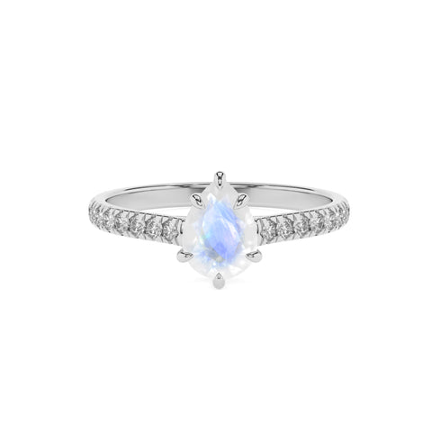 natural rainbow-moonstone pear half eterity solitaire engagement ring