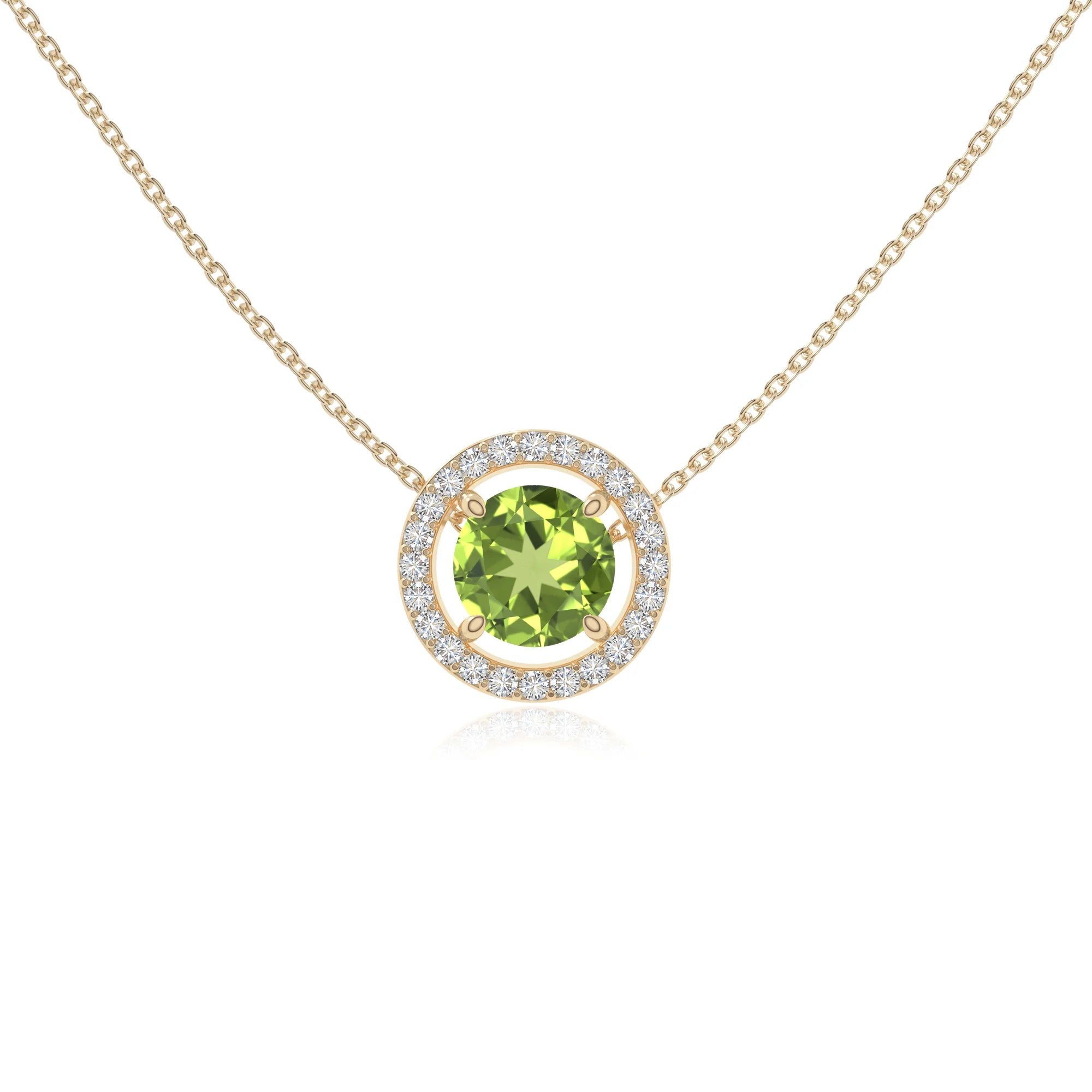 peridot solitaire halo necklaces in yellow gold vermeil 