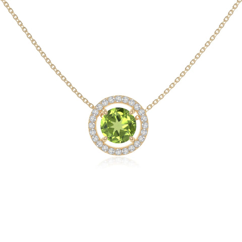peridot solitaire halo necklaces in yellow gold vermeil 
