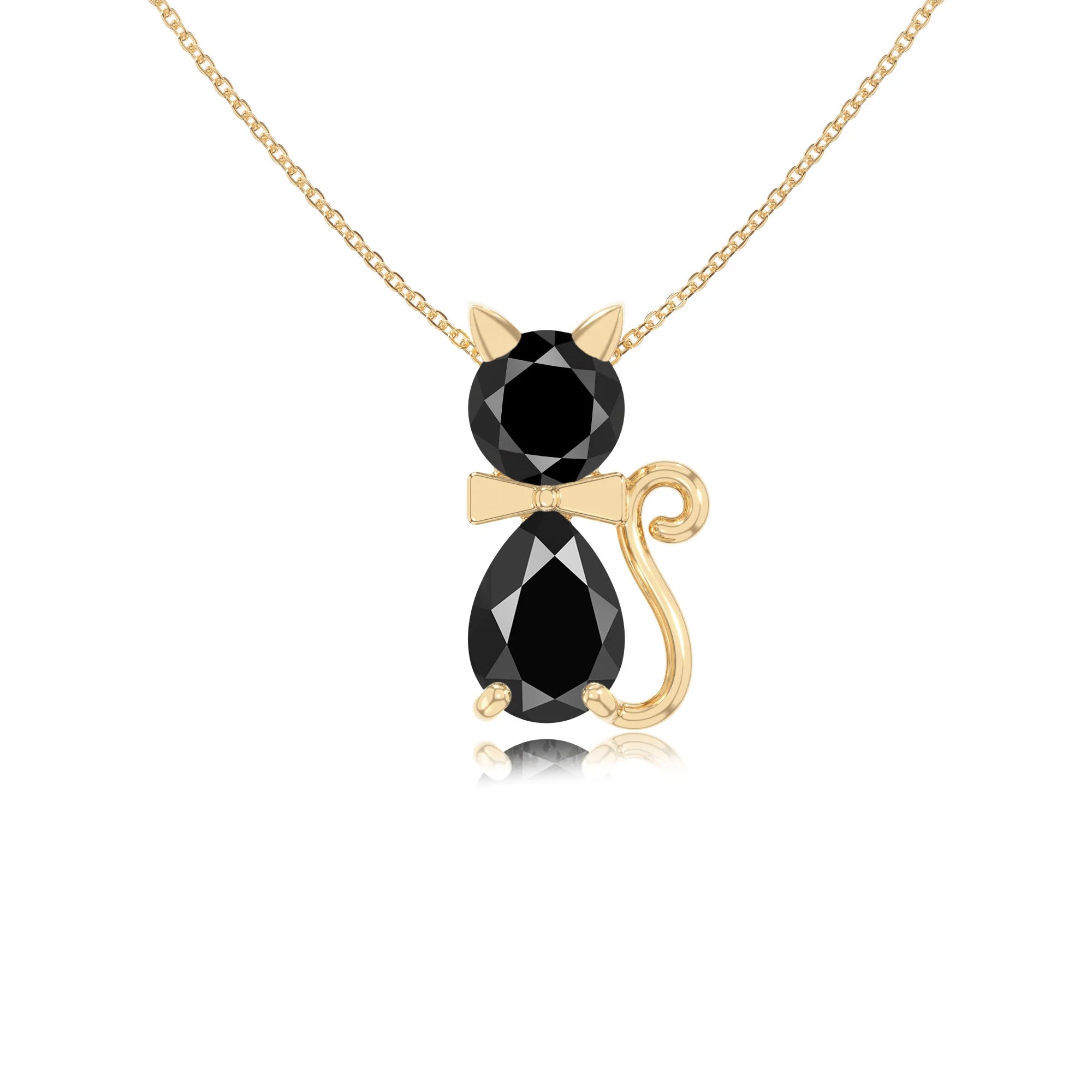natural black-onyx cat necklaces in yellow gold vermeil 