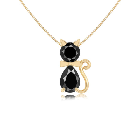 natural black-onyx cat necklaces in yellow gold vermeil 
