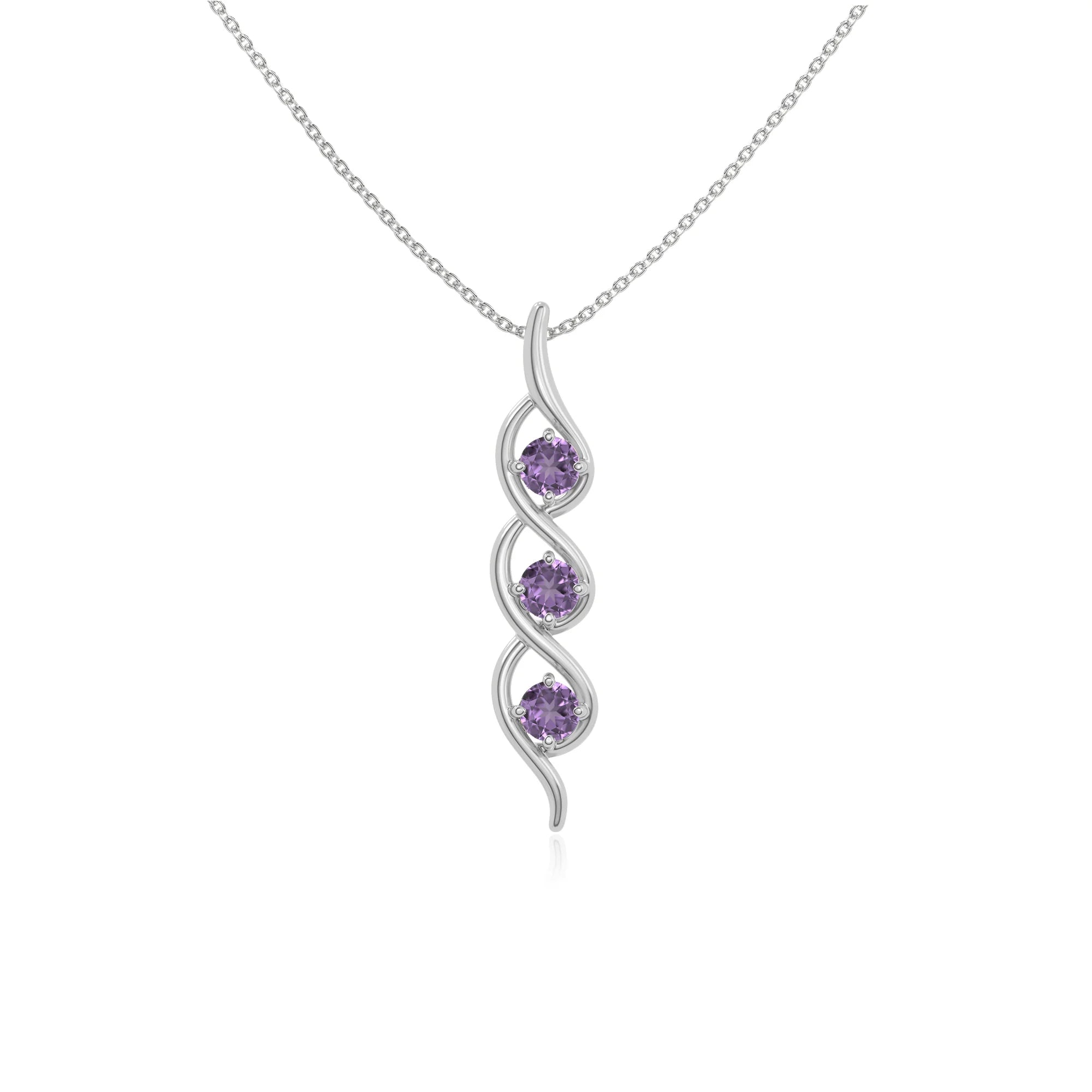 natural amethyst 3 stone helix necklaces in sterling silver 