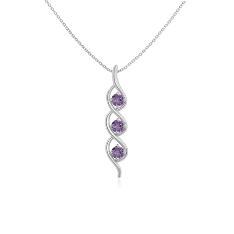 natural amethyst 3 stone helix necklaces in sterling silver 