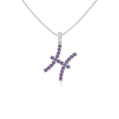 natural amethyst pisces zodiac sign necklaces in sterling silver 