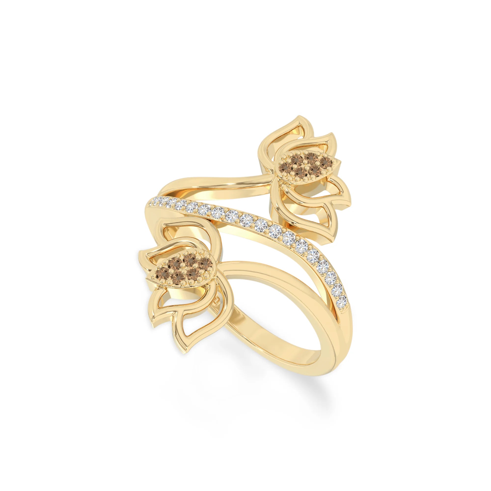 natural citrine lotus blossom rings in yellow gold vermeil