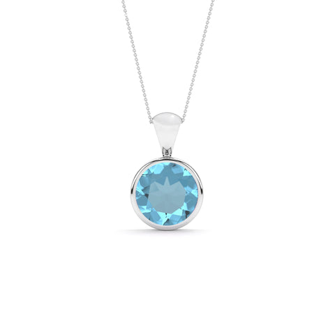 natural swiss-blue-topaz round shape pendant necklace