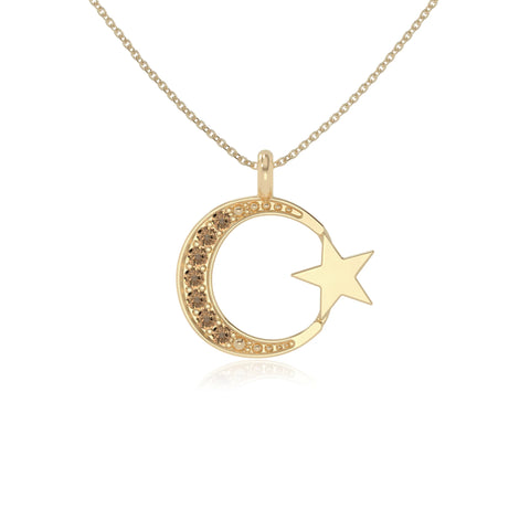 natural citrine moon & star necklaces in yellow gold vermeil 