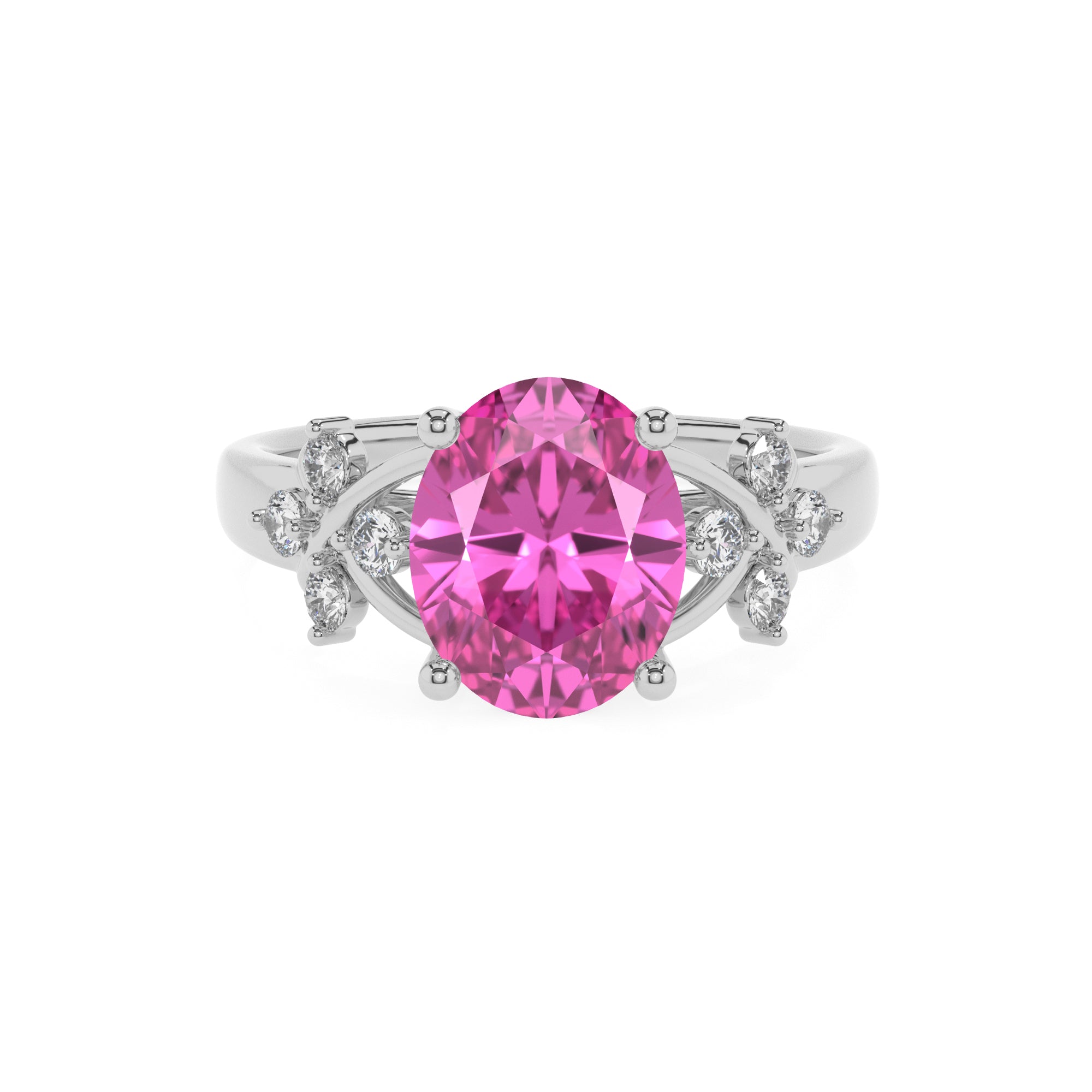 lab-grown pink-sapphire oval criss cross solitaire engagement ring