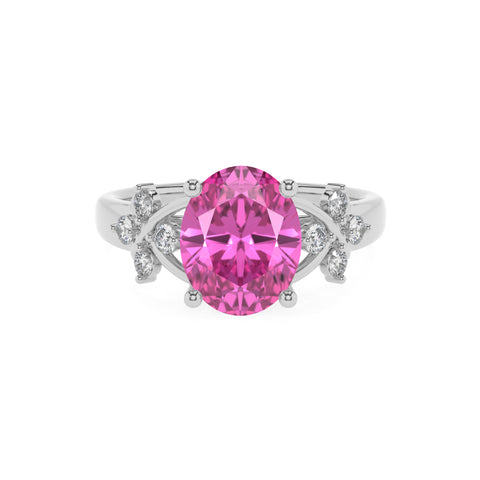 lab-grown pink-sapphire oval criss cross solitaire engagement ring