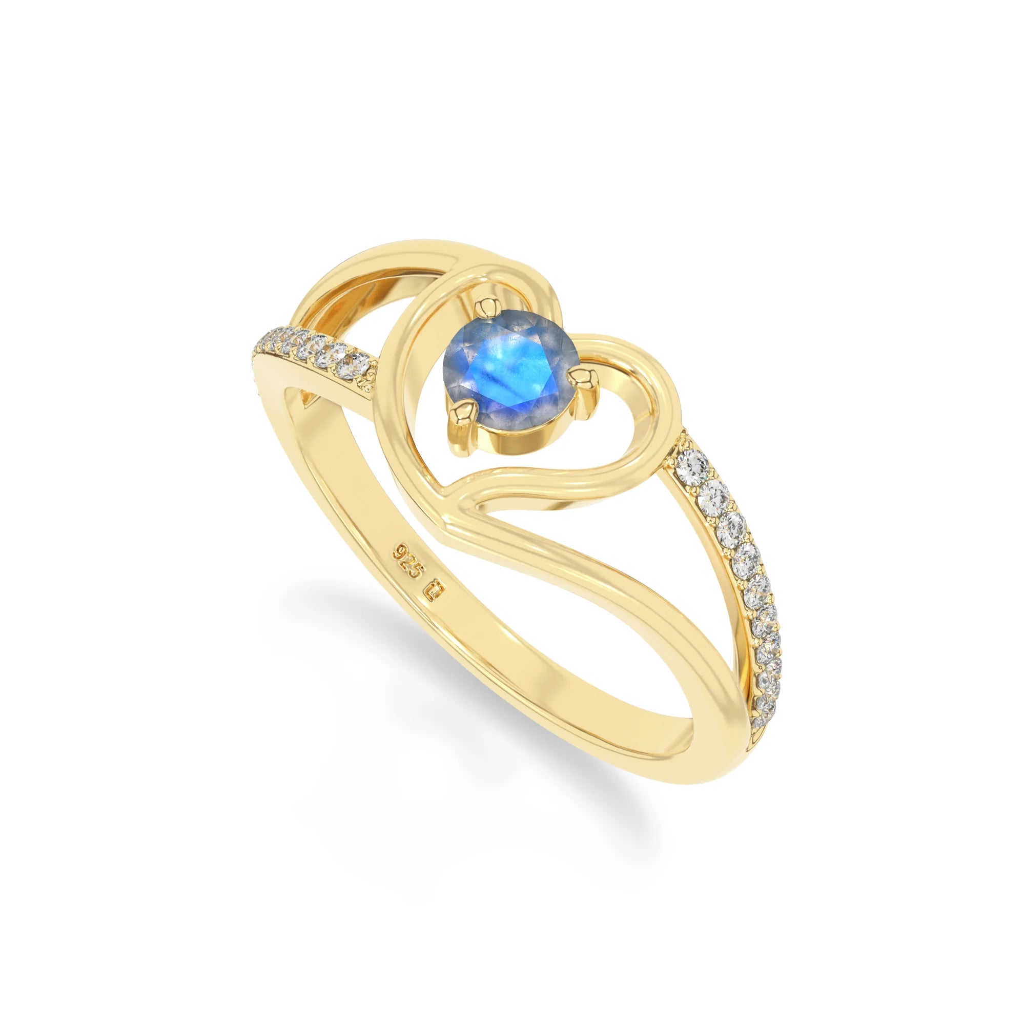 natural labradorite heart promise rings in yellow gold vermeil