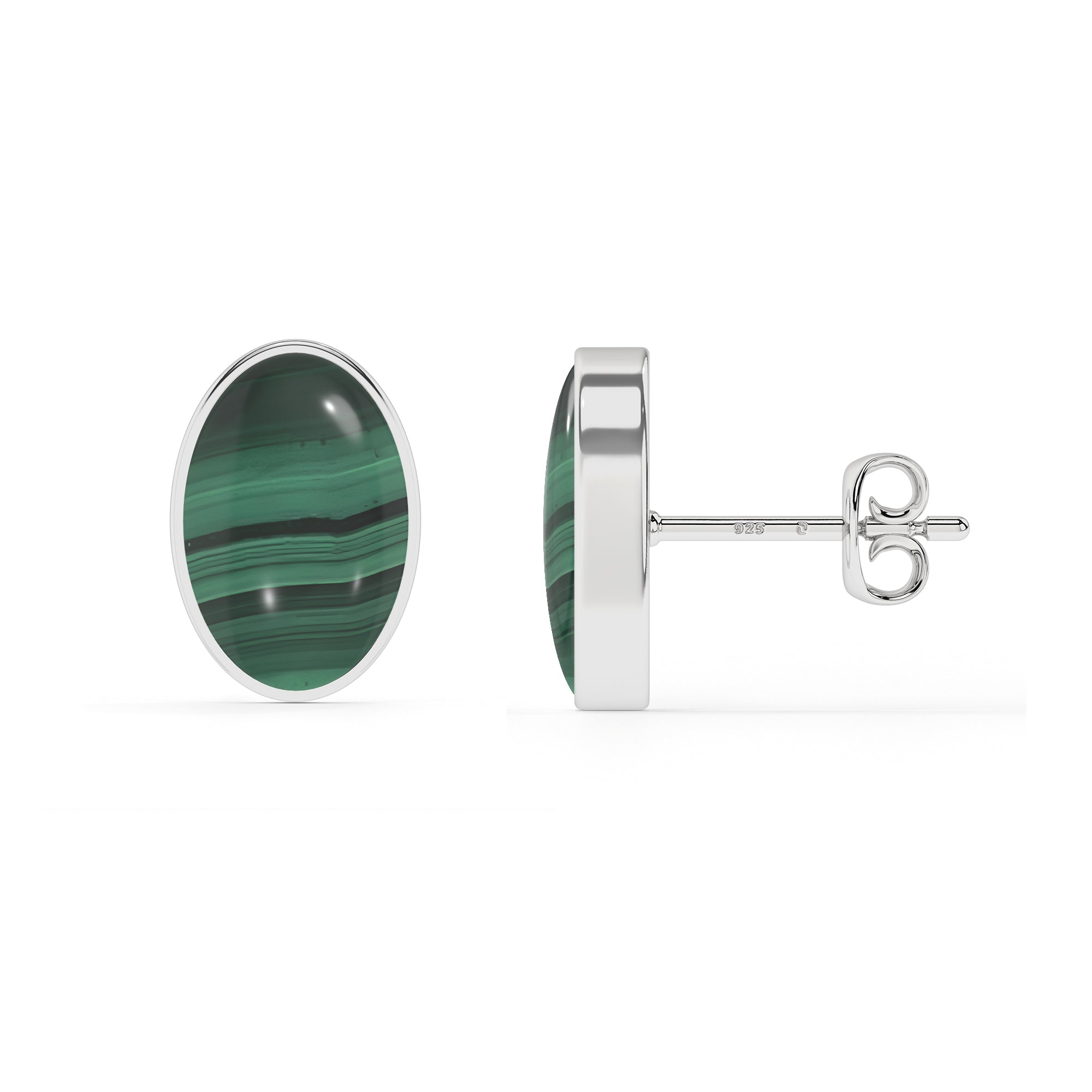 natural malachite oval shape stud earrings