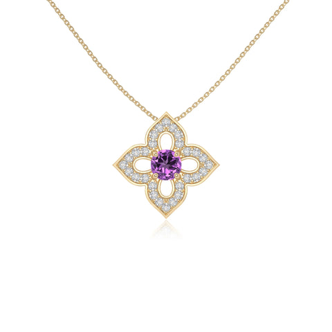 natural amethyst 4 petal flower necklaces in yellow gold vermeil 