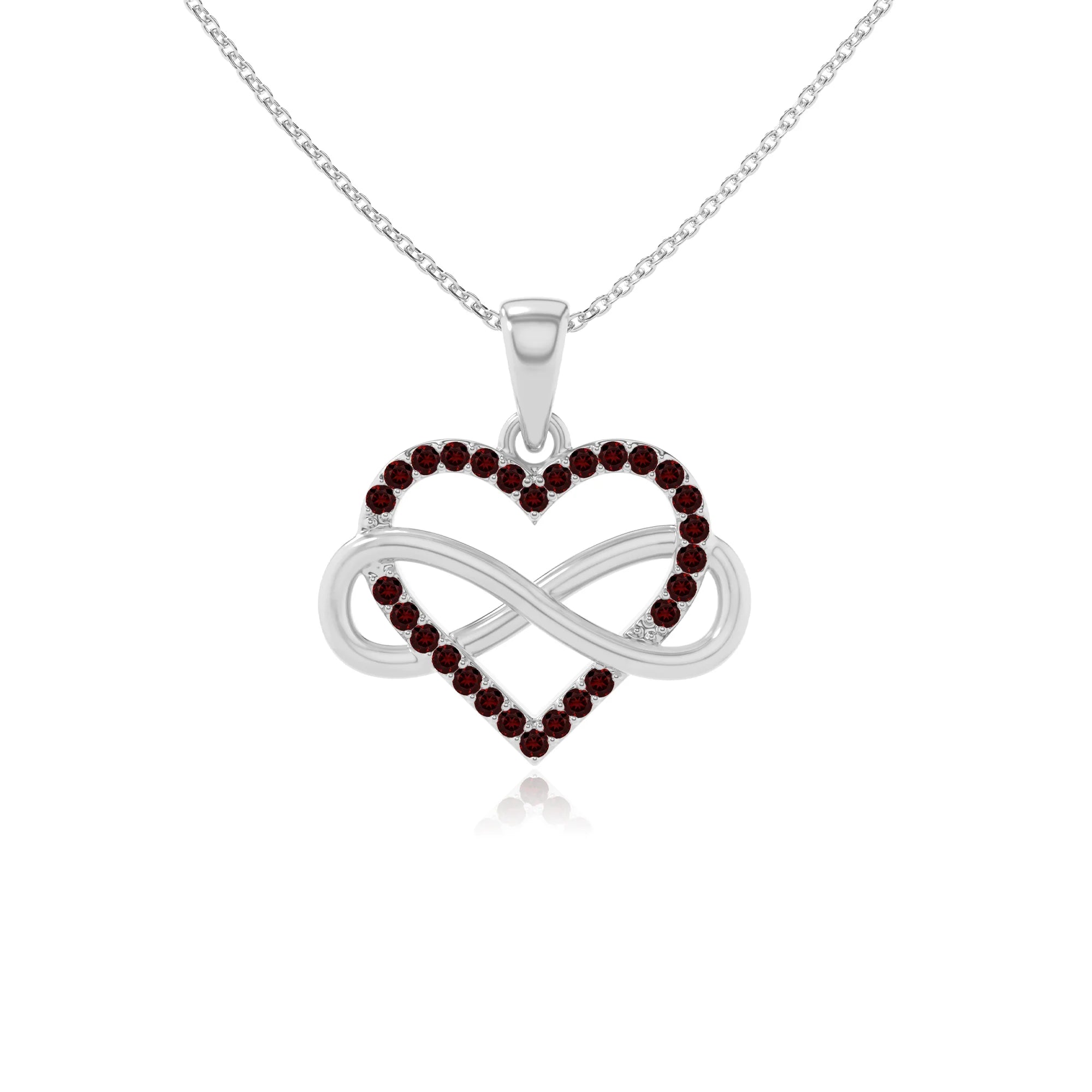natural garnet infinity heart necklaces in sterling silver 