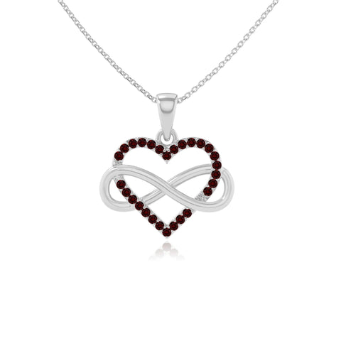 natural garnet infinity heart necklaces in sterling silver 