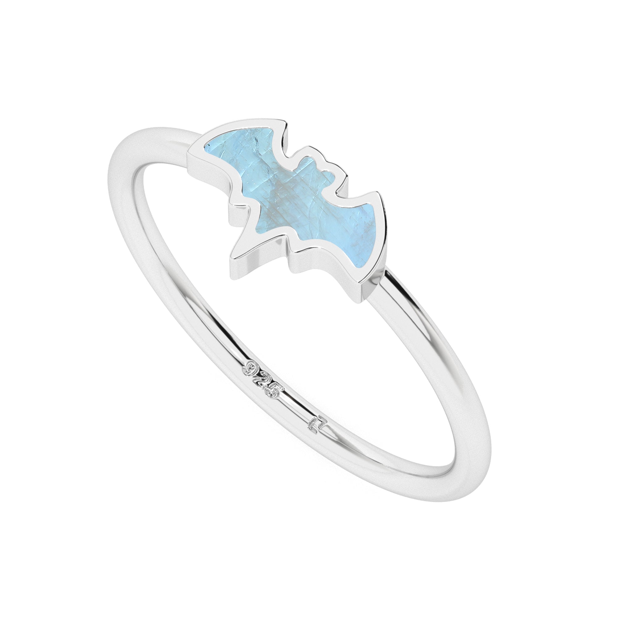 rainbow moonstone bat shape stackable bezel-set ring