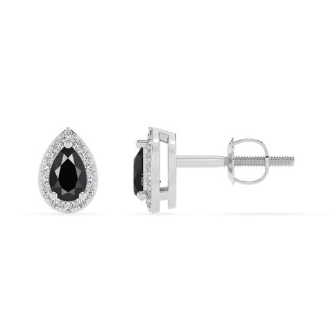 natural black onyx pear stud earrings with moissanite 