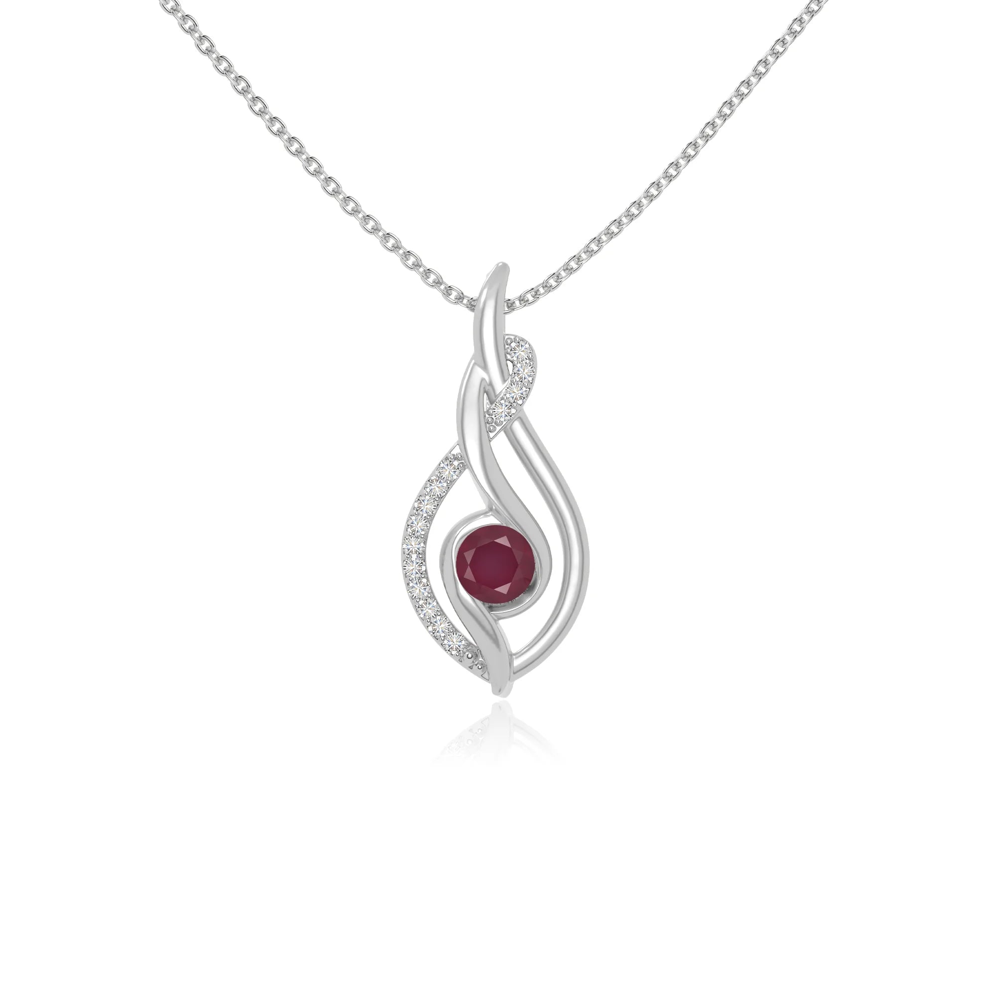 natural ruby twisted infinty knot necklaces in sterling silver 