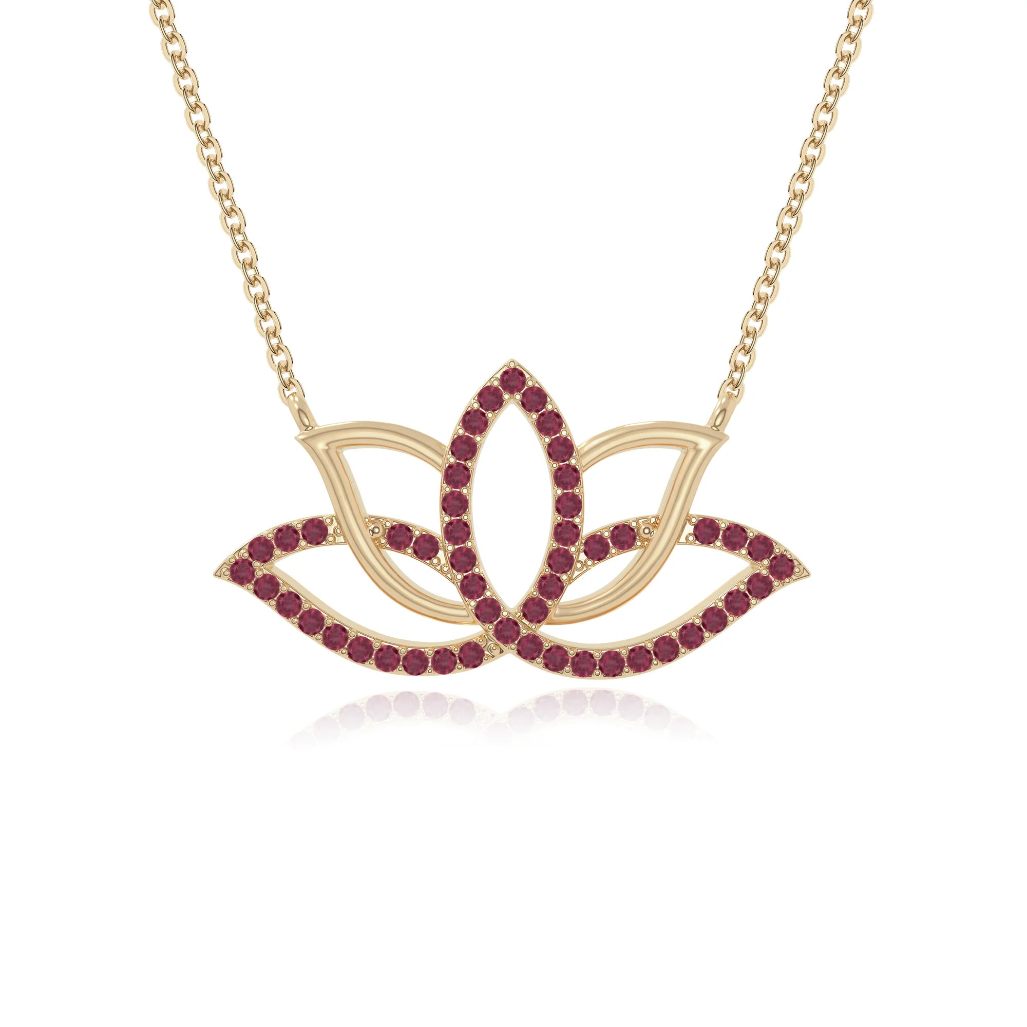 natural ruby lotus flower necklaces in yellow gold vermeil 