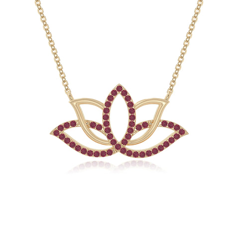 natural ruby lotus flower necklaces in yellow gold vermeil 