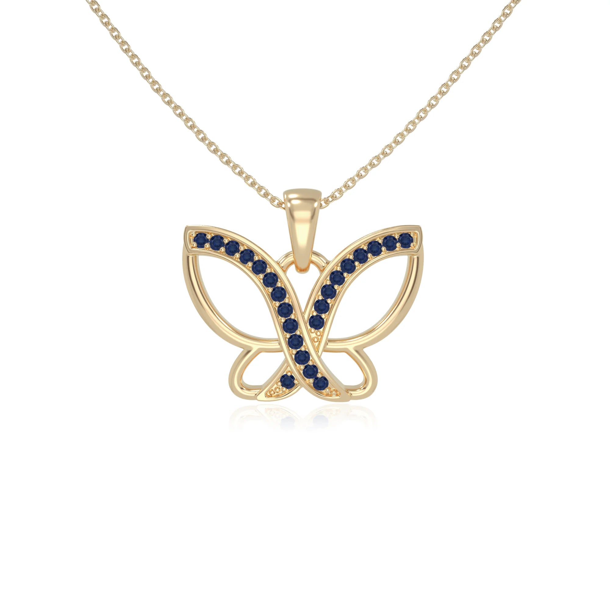 natural blue-sapphire butterfly necklaces in yellow gold vermeil 