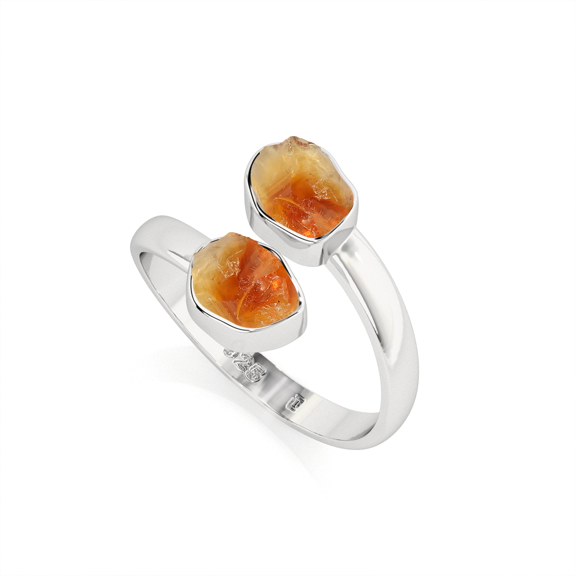 citrine rough shape stackable bezel-set ring