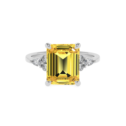 lab-grown yellow-sapphire emerald solitaire engagement ring