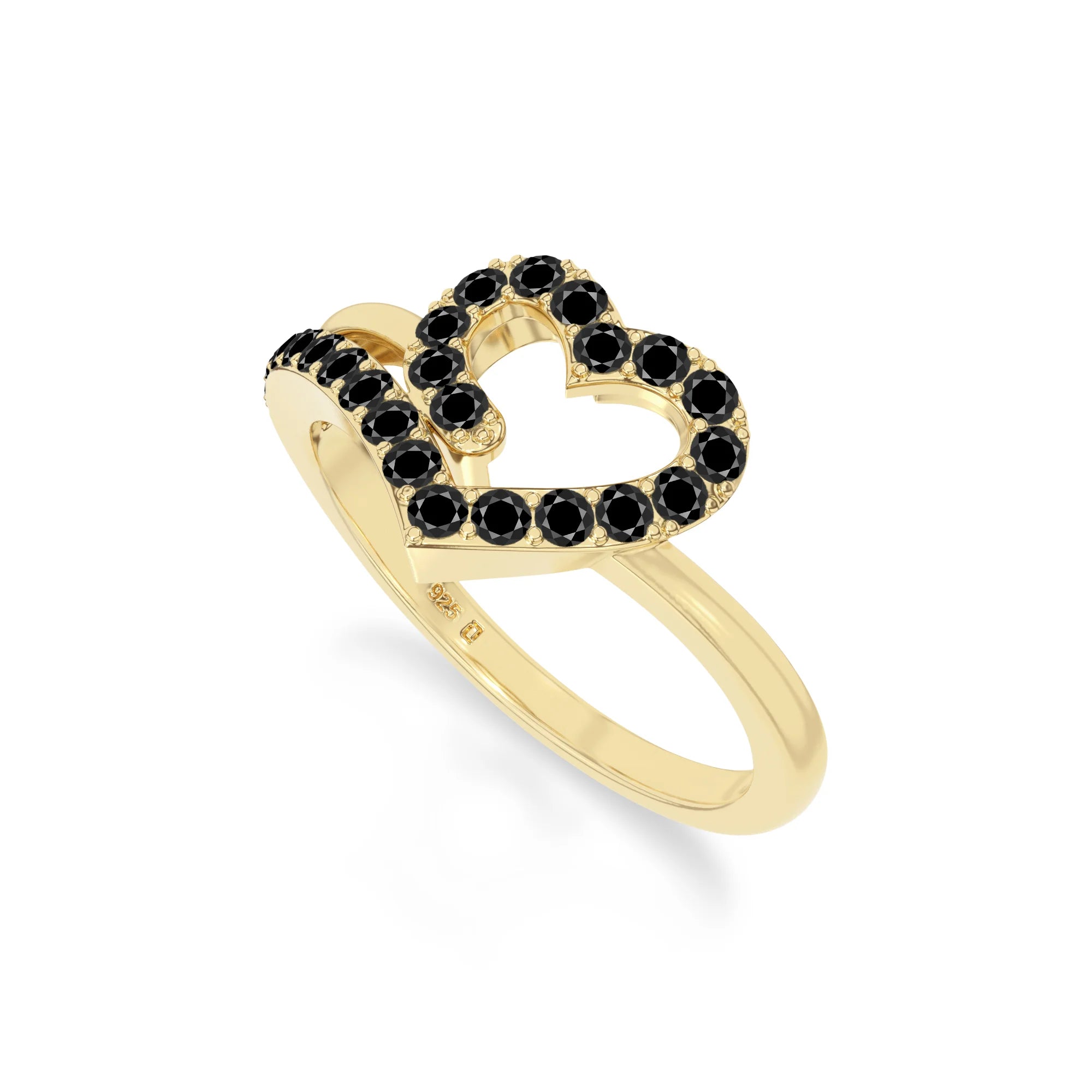 natural black onyx heart promise rings in yellow gold vermeil