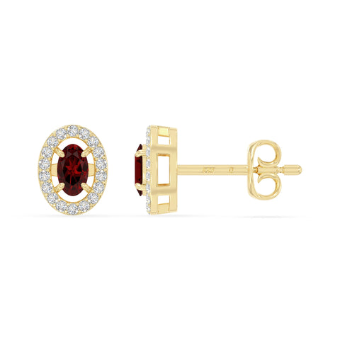 natural garnet halo stud earrings in yellow gold vermeil 