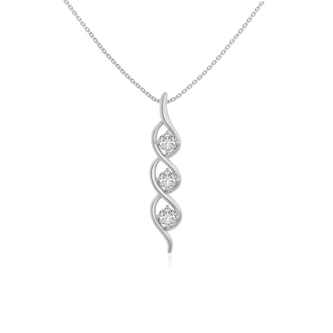 moissanite 3 stone helix necklaces in sterling silver 
