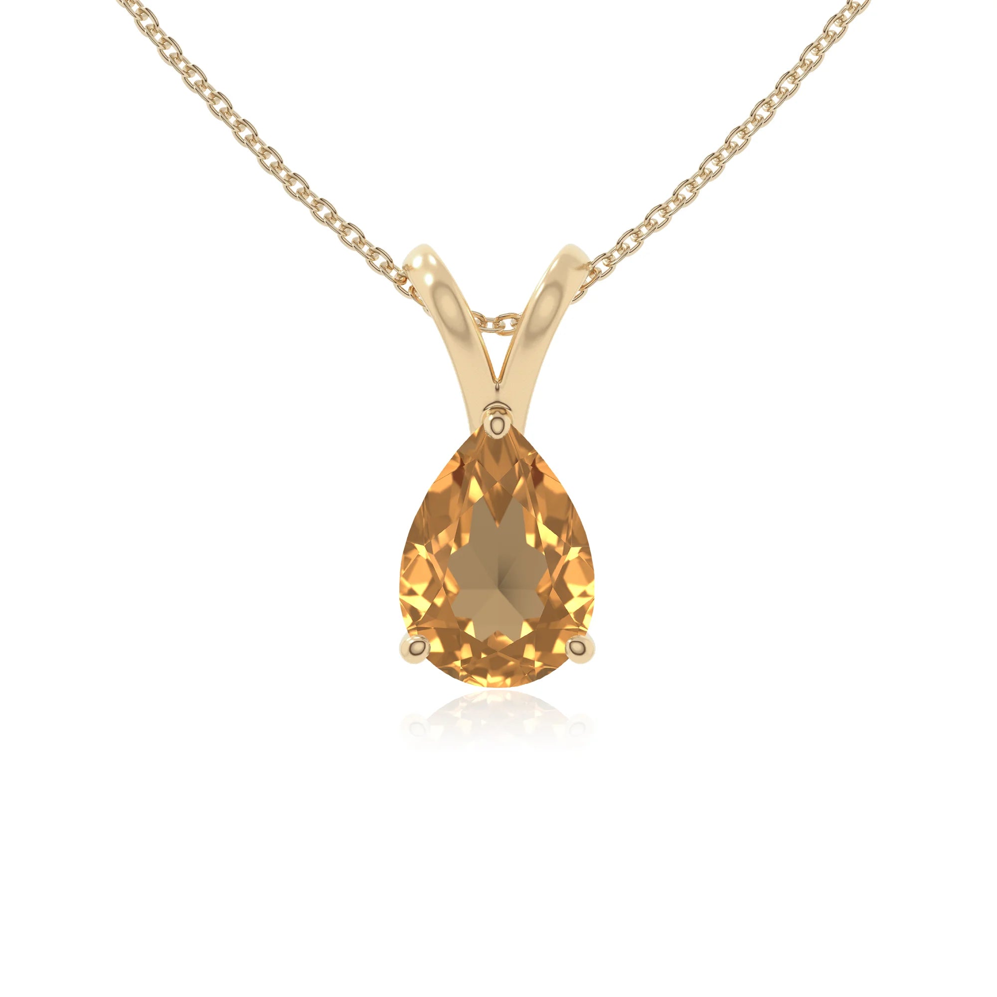 natural citrine v-bale solitaire necklaces in yellow gold vermeil 