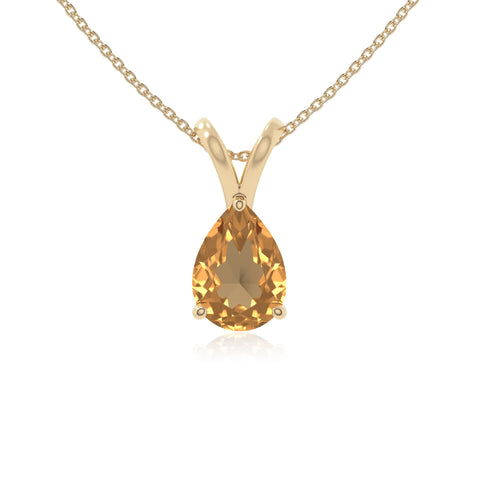 natural citrine v-bale solitaire necklaces in yellow gold vermeil 