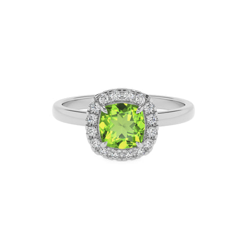 natural peridot cushion halo solitaire engagement ring