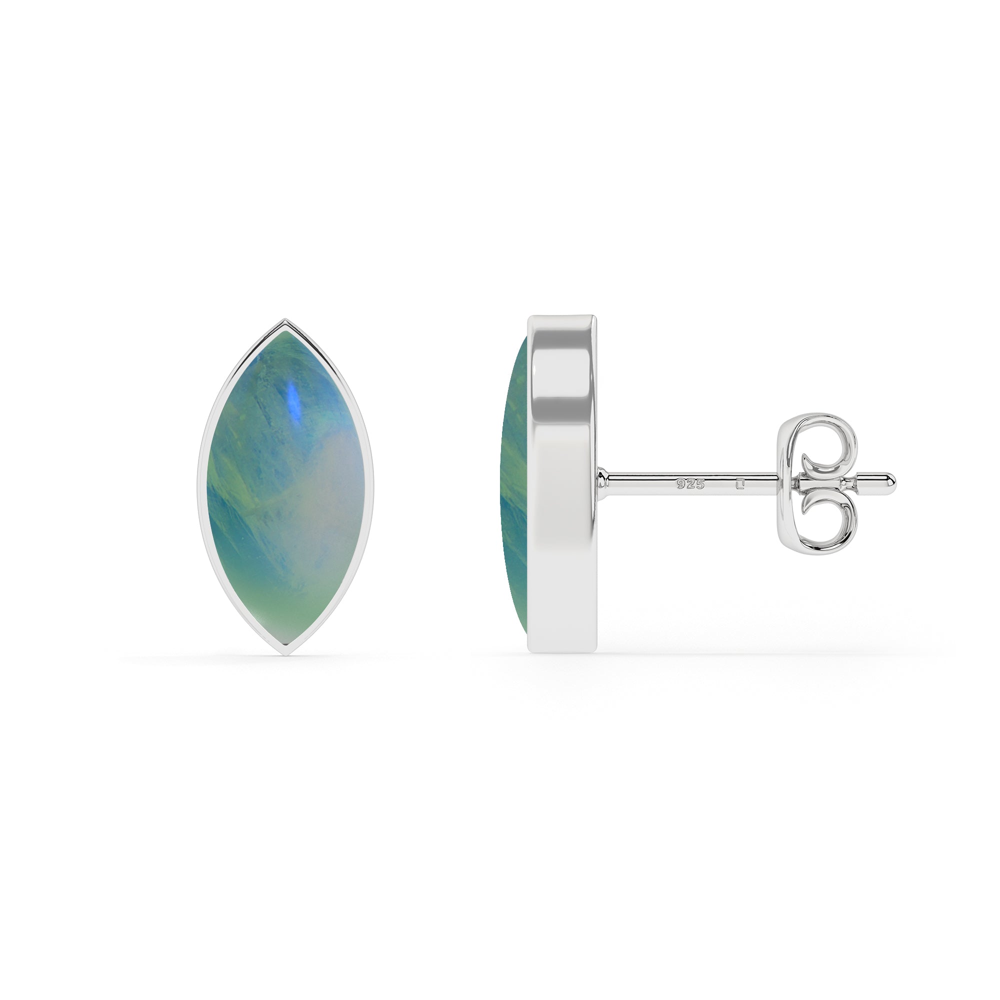 natural green moonstone marquise shape stud earrings