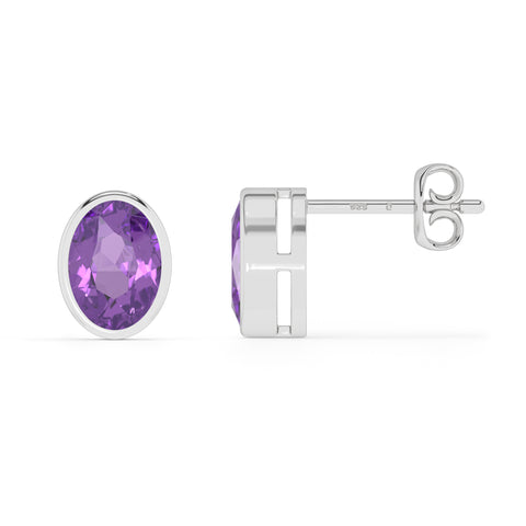 natural amethyst oval shape stud earrings