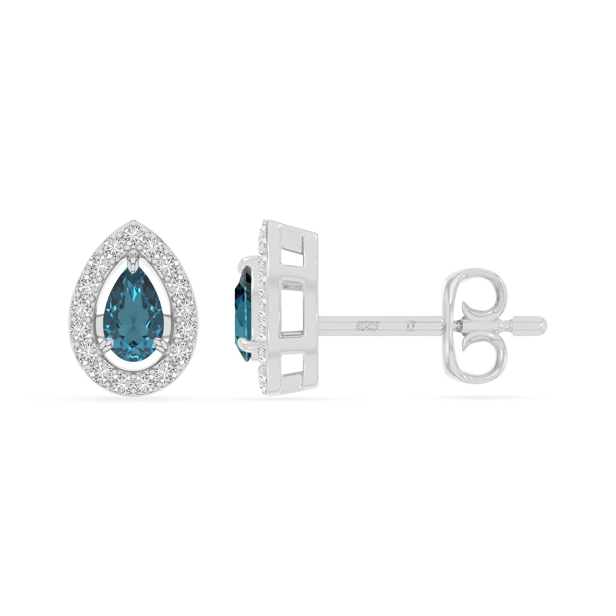natural london-blue-topaz halo stud earrings in sterling silver 