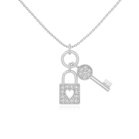 moissanite lock & key necklaces in sterling silver 
