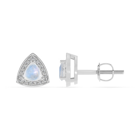 natural rainbow moonstone trillion stud earrings with moissanite 