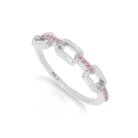 natural pink tourmaline interlocking wedding band rings in sterling silver 