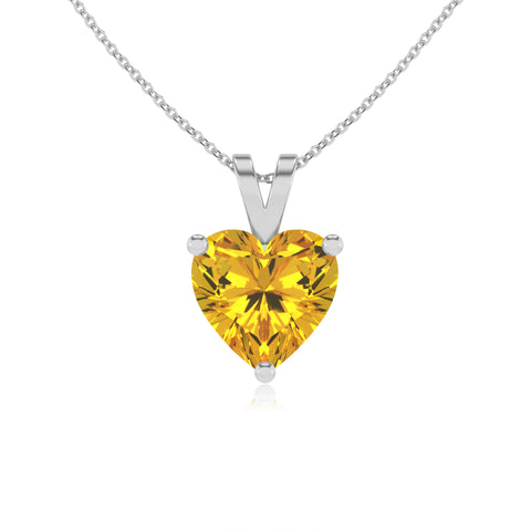 lab grown yellow sapphire heart shape solitaire v-bale pendant necklace