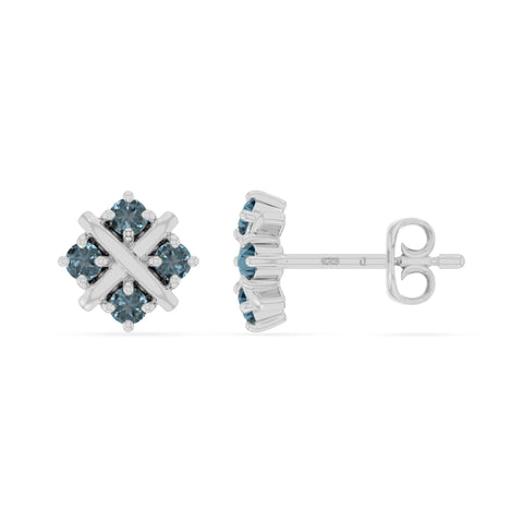 natural london-blue-topaz flower stud earrings in sterling silver 
