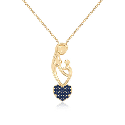 natural blue-sapphire mother child heart necklaces in yellow gold vermeil 