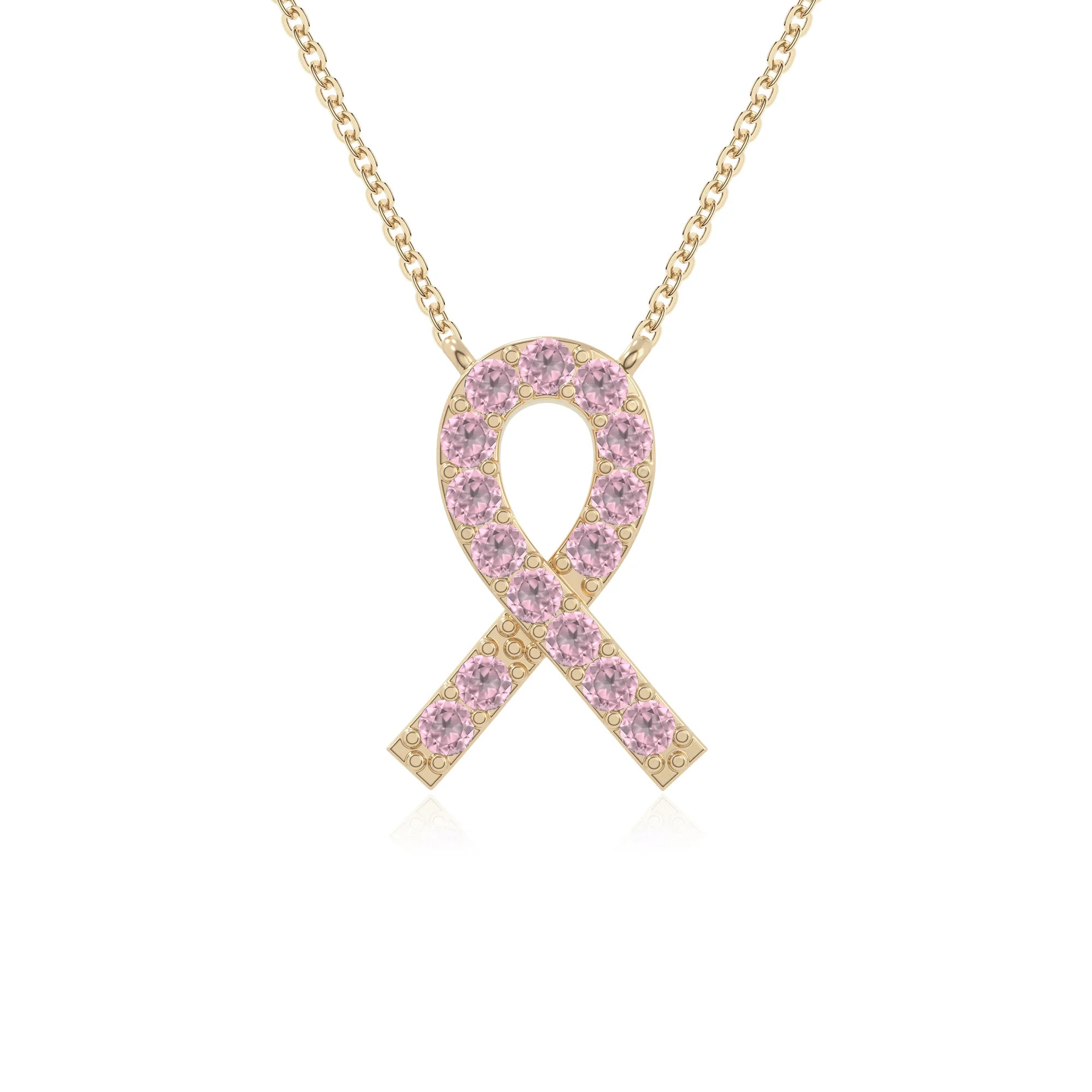 natural pink tourmaline cancer ribbon necklaces in yellow gold vermeil 
