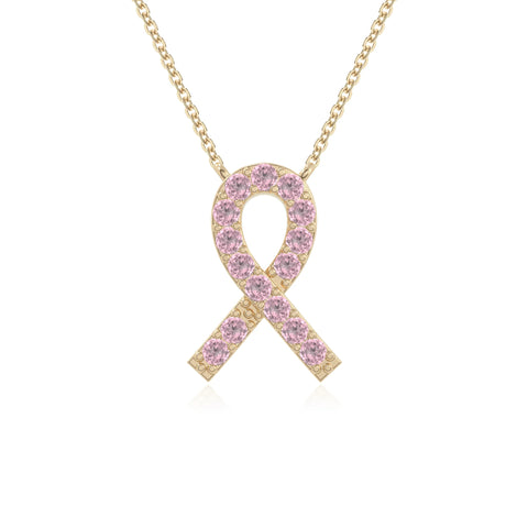 natural pink tourmaline cancer ribbon necklaces in yellow gold vermeil 