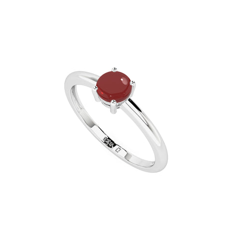 red garnet round cab stackable prong-set ring