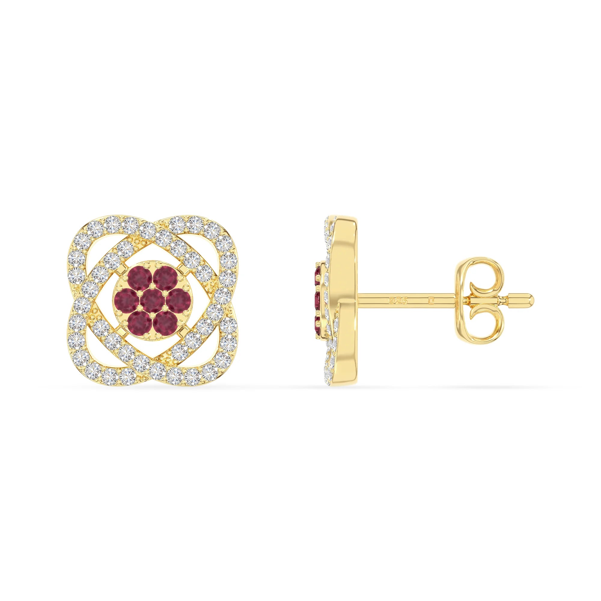 natural ruby inner power stud earrings in yellow gold vermeil 