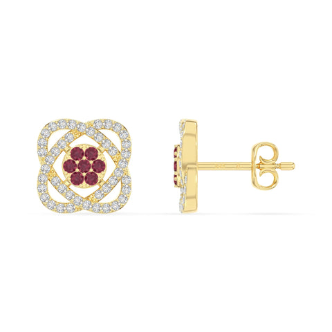 natural ruby inner power stud earrings in yellow gold vermeil 